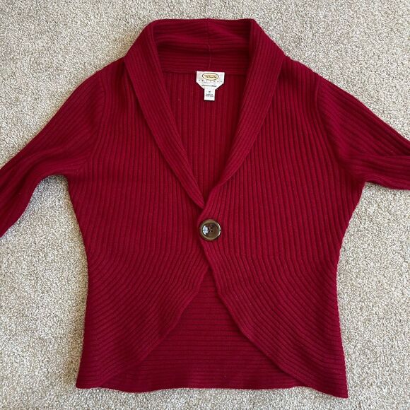 Vintage Talbots Cashmere Silk Ribbed Knit Y2K Cardigan Sweater Red M Holidays - Picture 15 of 15